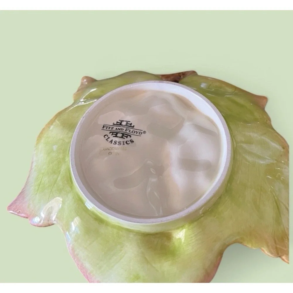 Fitz & Floyd Grape Vine Leaf Candy Nuts Trinket Bowl Dish Pastel Colors VTG